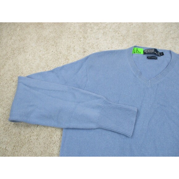 Ralph Lauren Polo Sweater Adult Large L Blue Cashmere V Neck Casual Preppy Mens - Picture 3 of 11